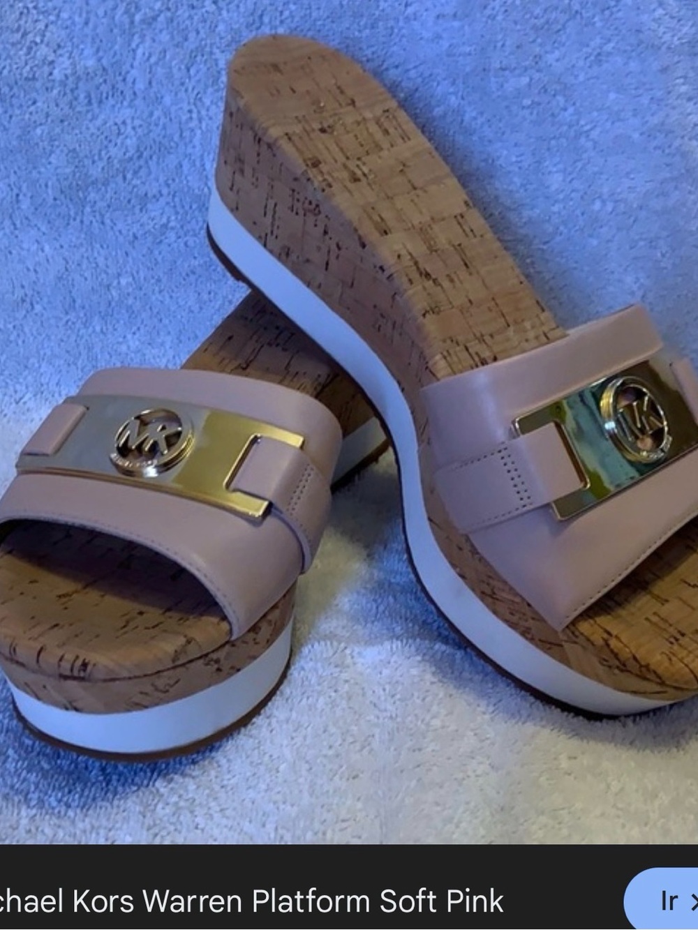 Michael Kors Soft Pink Platform Slide Sandals with Gold Hardware